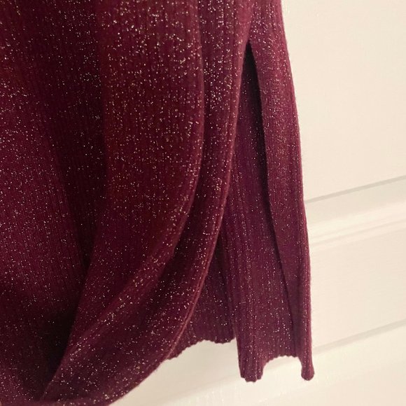 NWT Loft Ribbed Sparkly Sweater Midi Dress in Burgundy Size XS - Picture 8 of 10